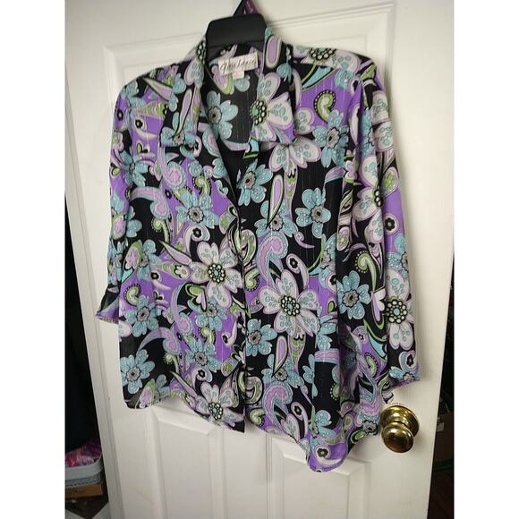 Gloria Lance Woman 3X Blouse Retro 3/4 Slit Sleeve Button Front Tank Lined - Picture 2 of 9